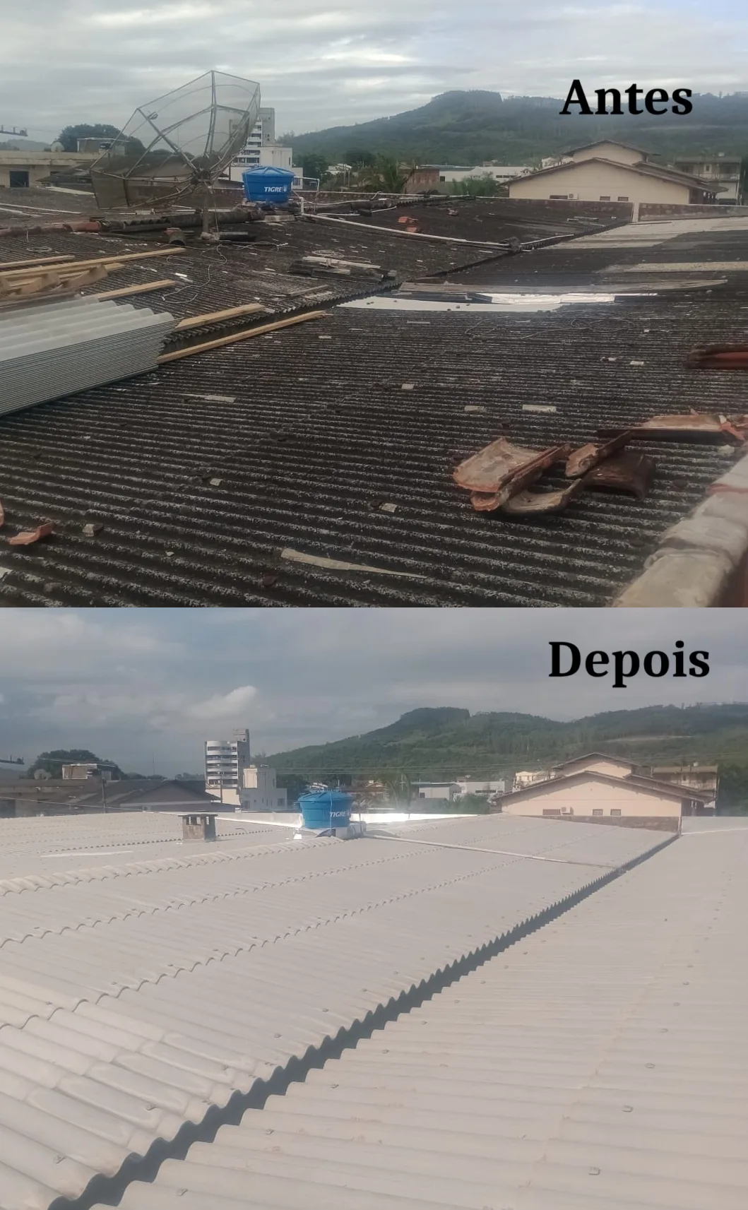 Comparativo antes e depois de cobertura